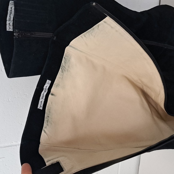 RARE VIA SPIGA Black Genuine Suede Leather Block Heel Square Toe Tall Boots - Picture 7 of 13